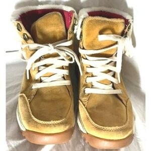 Timberland Womens Tan Suede Waterproof Faux Fur Collar Lace Up Ankle Boots